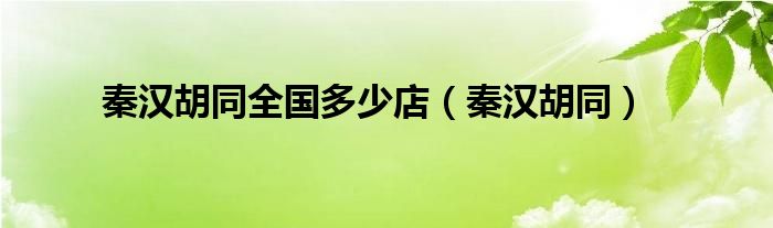 秦汉胡同全国多少店（秦汉胡同）