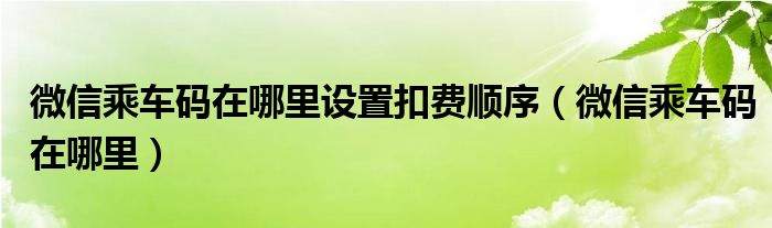 微信乘车码在哪里设置扣费顺序（微信乘车码在哪里）