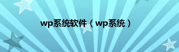 wp系统软件（wp系统）