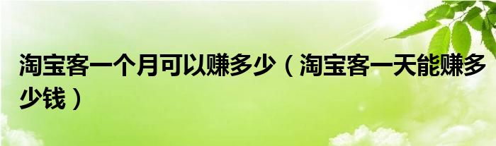 淘宝客一个月可以赚多少（淘宝客一天能赚多少钱）