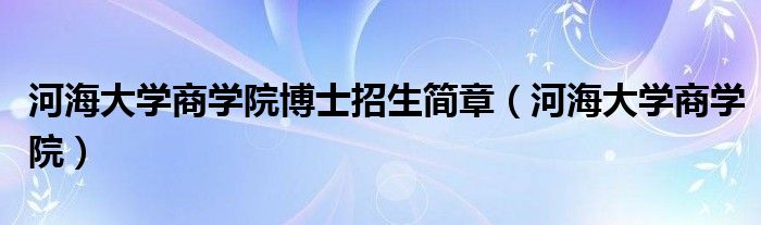 河海大学商学院博士招生简章（河海大学商学院）