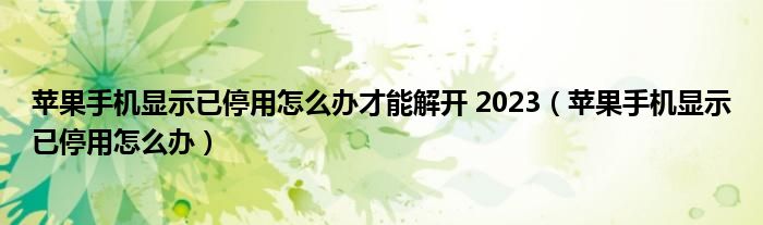 苹果手机显示已停用怎么办才能解开 2023（苹果手机显示已停用怎么办）