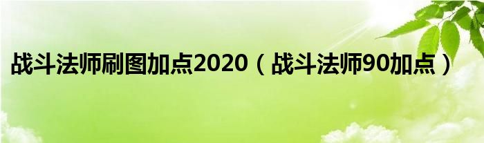 战斗法师刷图加点2020（战斗法师90加点）