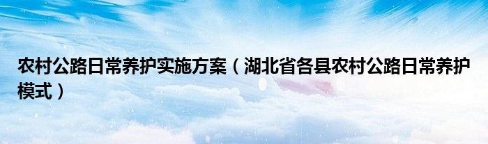 农村公路日常养护实施方案（湖北省各县农村公路日常养护模式）