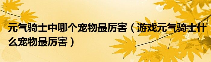 元气骑士中哪个宠物最厉害（游戏元气骑士什么宠物最厉害）