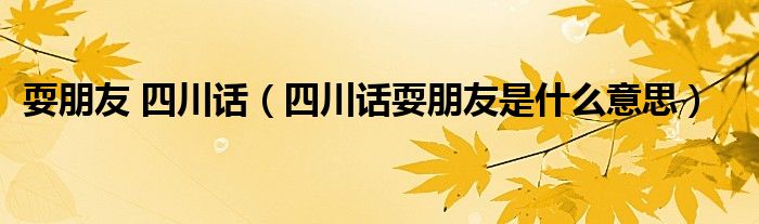 耍朋友 四川话（四川话耍朋友是什么意思）