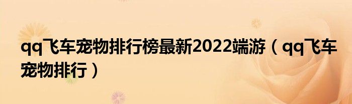 qq飞车宠物排行榜最新2022端游（qq飞车宠物排行）