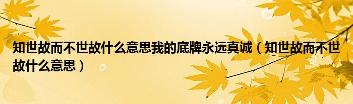 知世故而不世故什么意思我的底牌永远真诚（知世故而不世故什么意思）