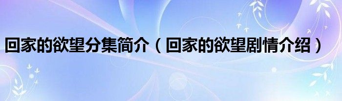 回家的欲望分集简介（回家的欲望剧情介绍）