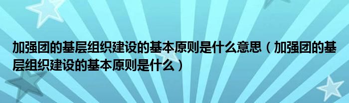 加强团的基层组织建设的基本原则是什么意思（加强团的基层组织建设的基本原则是什么）