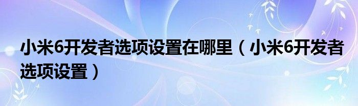 小米6开发者选项设置在哪里（小米6开发者选项设置）