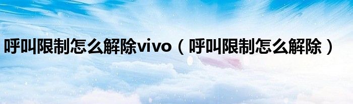 呼叫限制怎么解除vivo（呼叫限制怎么解除）