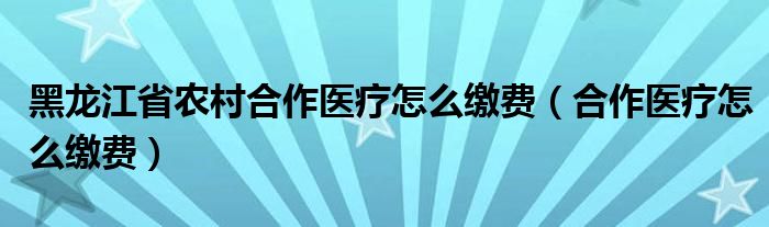 黑龙江省农村合作医疗怎么缴费（合作医疗怎么缴费）