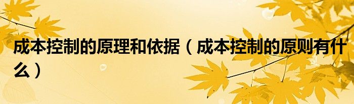 成本控制的原理和依据（成本控制的原则有什么）