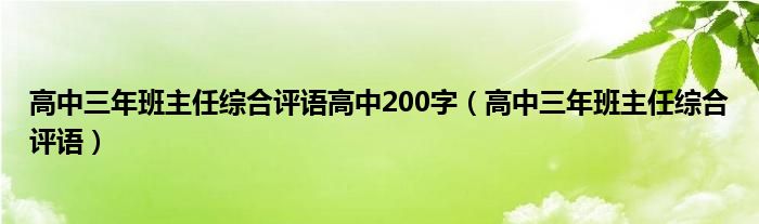 高中三年班主任综合评语高中200字（高中三年班主任综合评语）