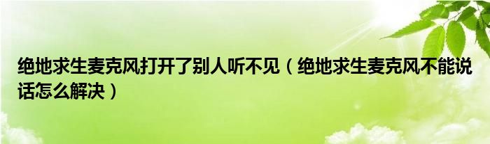 绝地求生麦克风打开了别人听不见（绝地求生麦克风不能说话怎么解决）