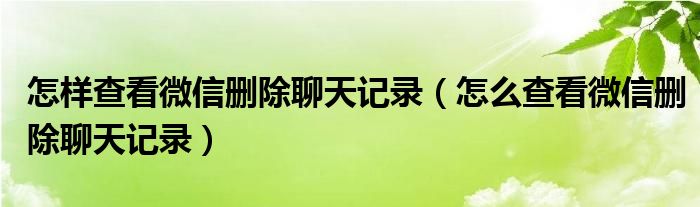 怎样查看微信删除聊天记录（怎么查看微信删除聊天记录）