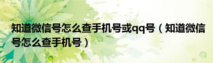 知道微信号怎么查手机号或qq号（知道微信号怎么查手机号）