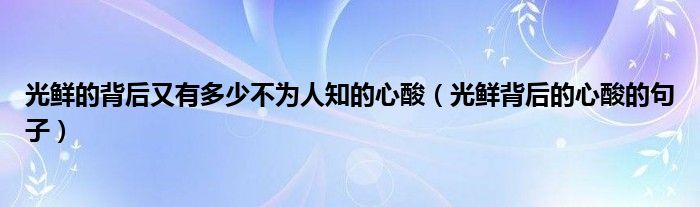 光鲜的背后又有多少不为人知的心酸（光鲜背后的心酸的句子）