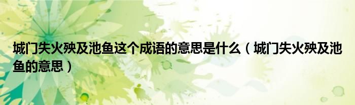 城门失火殃及池鱼这个成语的意思是什么（城门失火殃及池鱼的意思）