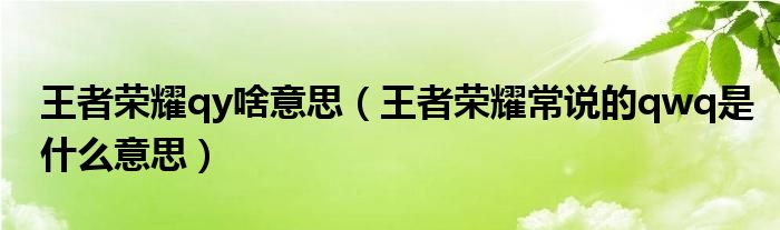 王者荣耀qy啥意思（王者荣耀常说的qwq是什么意思）