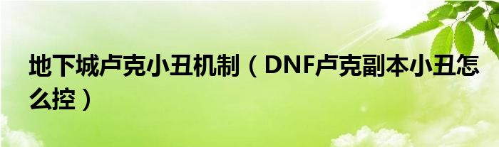 地下城卢克小丑机制（DNF卢克副本小丑怎么控）