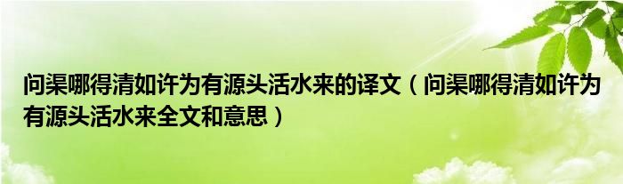 问渠哪得清如许为有源头活水来的译文（问渠哪得清如许为有源头活水来全文和意思）