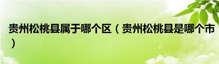 贵州松桃县属于哪个区（贵州松桃县是哪个市）