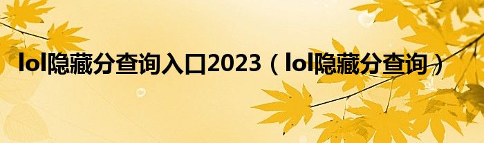 lol隐藏分查询入口2023（lol隐藏分查询）