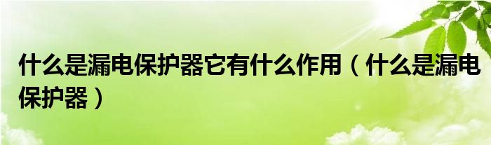 什么是漏电保护器它有什么作用（什么是漏电保护器）