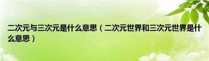 二次元与三次元是什么意思（二次元世界和三次元世界是什么意思）