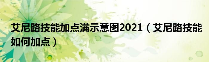 艾尼路技能加点满示意图2021（艾尼路技能如何加点）