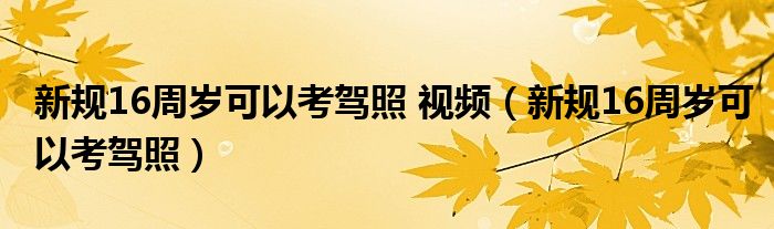 新规16周岁可以考驾照 视频（新规16周岁可以考驾照）