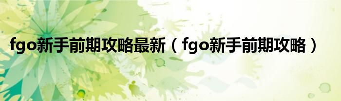 fgo新手前期攻略最新（fgo新手前期攻略）