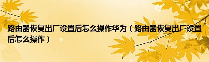 路由器恢复出厂设置后怎么操作华为（路由器恢复出厂设置后怎么操作）