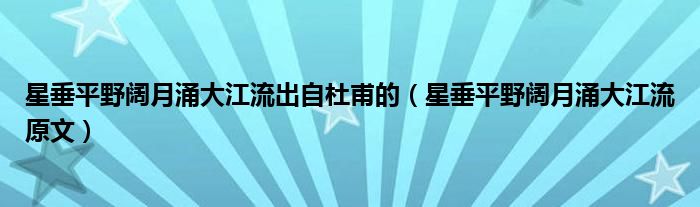 星垂平野阔月涌大江流出自杜甫的（星垂平野阔月涌大江流原文）