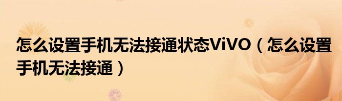 怎么设置手机无法接通状态ViVO（怎么设置手机无法接通）