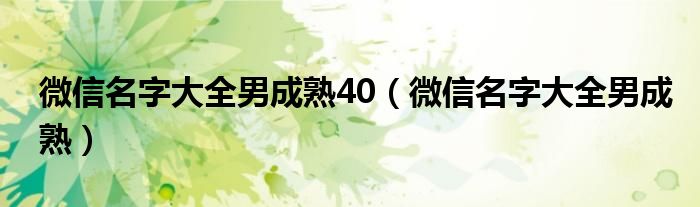 微信名字大全男成熟40（微信名字大全男成熟）