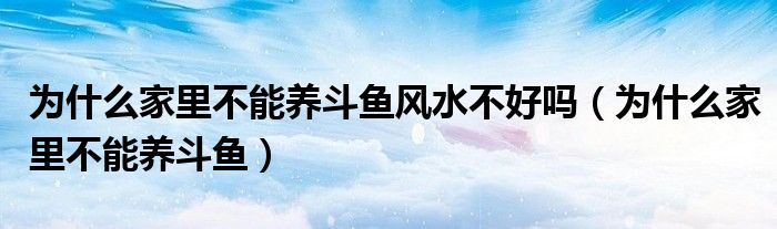 为什么家里不能养斗鱼风水不好吗（为什么家里不能养斗鱼）