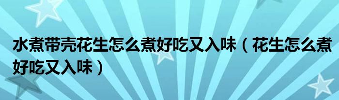 水煮带壳花生怎么煮好吃又入味（花生怎么煮好吃又入味）