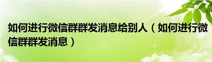 如何进行微信群群发消息给别人（如何进行微信群群发消息）