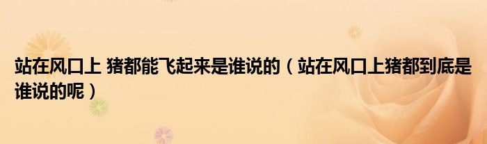 站在风口上 猪都能飞起来是谁说的（站在风口上猪都到底是谁说的呢）