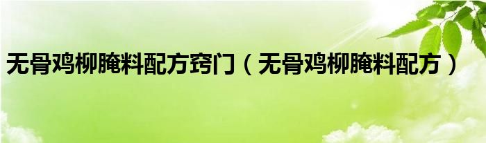 无骨鸡柳腌料配方窍门（无骨鸡柳腌料配方）