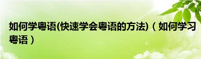 如何学粤语(快速学会粤语的方法)（如何学习粤语）