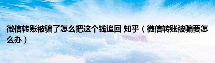 微信转账被骗了怎么把这个钱追回 知乎（微信转账被骗要怎么办）