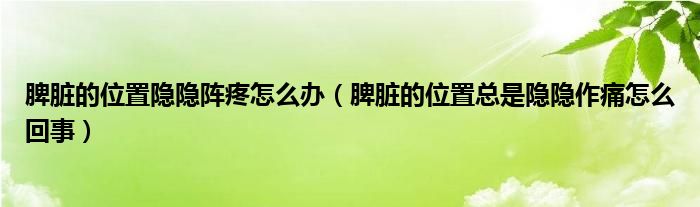 脾脏的位置隐隐阵疼怎么办（脾脏的位置总是隐隐作痛怎么回事）