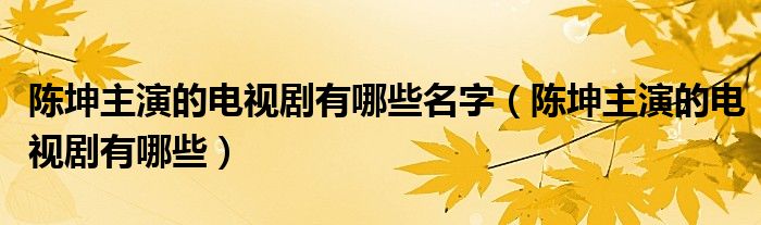 陈坤主演的电视剧有哪些名字（陈坤主演的电视剧有哪些）