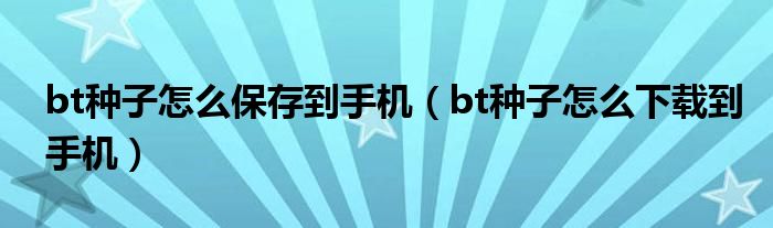 bt种子怎么保存到手机（bt种子怎么下载到手机）