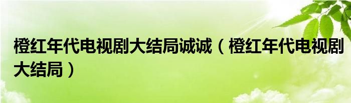 橙红年代电视剧大结局诚诚（橙红年代电视剧大结局）