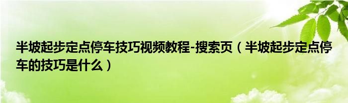 半坡起步定点停车技巧视频教程-搜索页（半坡起步定点停车的技巧是什么）